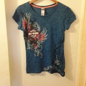 COPY - Harley Davidson blue lightweight bedazzled tee